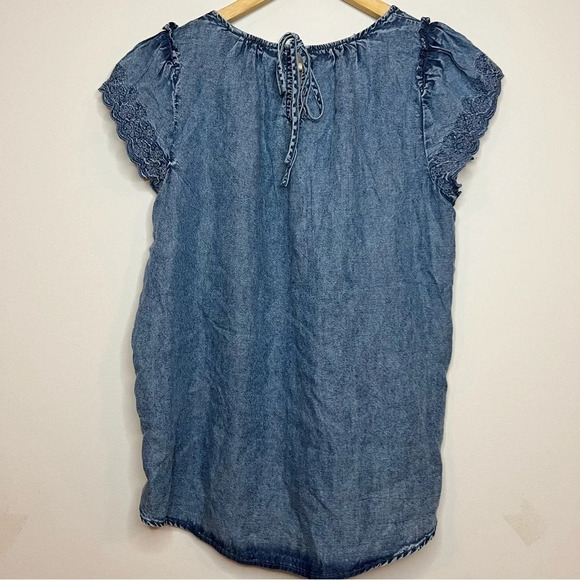LC LAUREN CONRAD Chambray Floral Embroidered Sleeve Boho Blouse Top - Picture 7 of 7